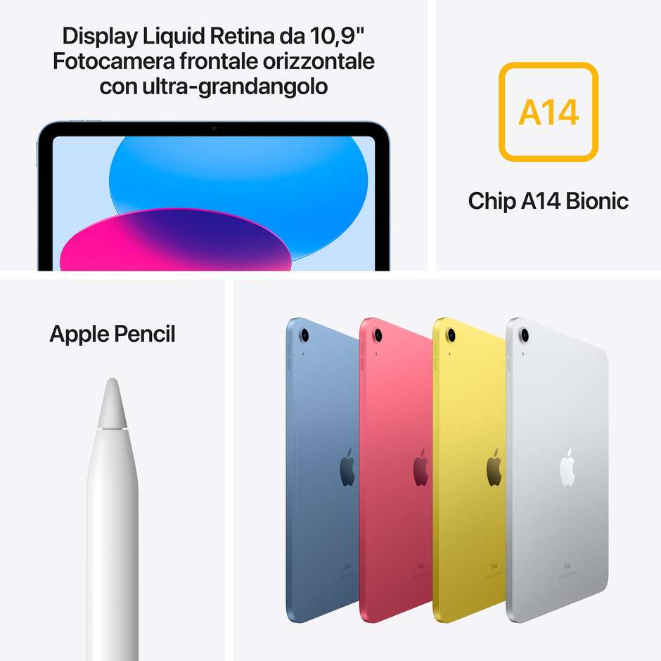 Apple iPad (10^gen.) Tablet 10.9" Memoria 256 Gb Wi-Fi iPadOS 16 colore Rosa